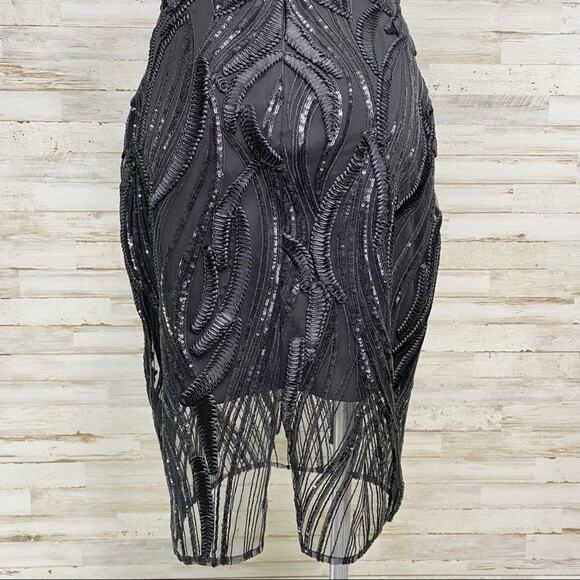 Marchesa Notte Runway Collection Mesh Sequin Cocktail Dress Womens Size 4 Black - Picture 13 of 15